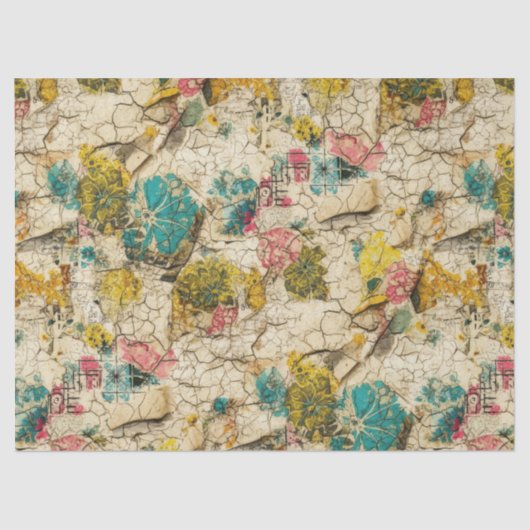 ヴィンテージ フラワーのコラージュ Aged Paper Texture付き 薄葉紙 (正面)