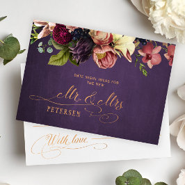 ヴィンテージ フラワーのデート ナイト アイデア ブライダル シャワー カード