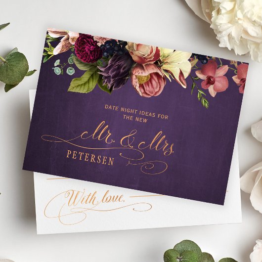 ヴィンテージ フラワーのデート ナイト アイデア ブライダル シャワー カード