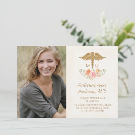 ヴィンテージ フラワーの医学部卒業式 案内状 (スタンド正面)