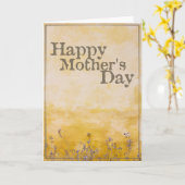 ヴィンテージ・フラワーの草原でお母さんの日おめでとう カード (黄色い花)