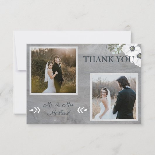 ヴィンテージ フラワーの2枚の写真 サンキューカード (正面)