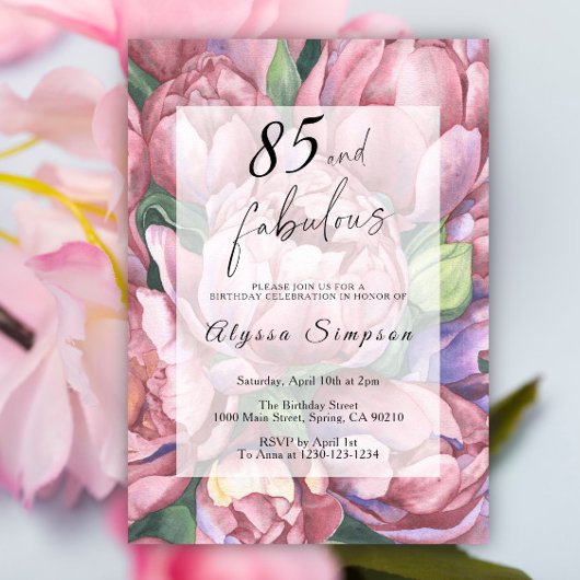 ヴィンテージ フラワーの85歳誕生日パーティー招待状 招待状