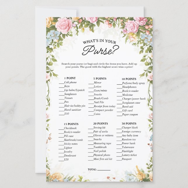 ヴィンテージ フラワーの「あなたの財布の中は？」 ブライダル ゲーム (正面)