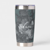 ヴィンテージ フラワースティルライフ アーティスティック スレートグリーン 保温保冷タンブラー (正面)