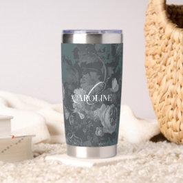 ヴィンテージ フラワースティルライフ アーティスティック スレートグリーン 保温保冷タンブラー