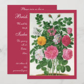 ヴィンテージ フラワーズ、ガーデン ローズ ブライダル シャワー パーティー 招待状 (正面/裏面)