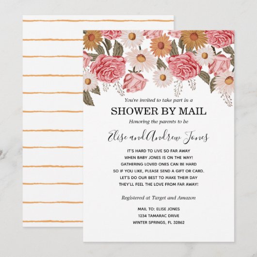 ヴィンテージ フラワーズ シャワー メールで 長距離 招待状 (正面/裏面)