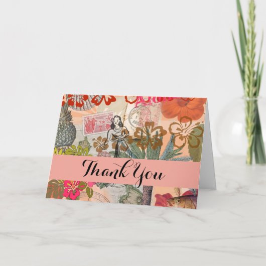 ヴィンテージ フラワーズ フラ ハワイ トロピカル カラフル サンキューカード (正面)