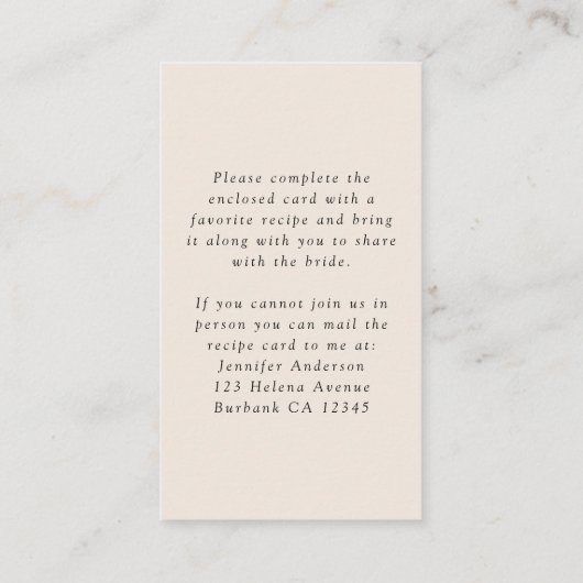 ヴィンテージ フラワーズ ブライダル シャワー レシピ リクエスト エンクロージャーカード (裏面)