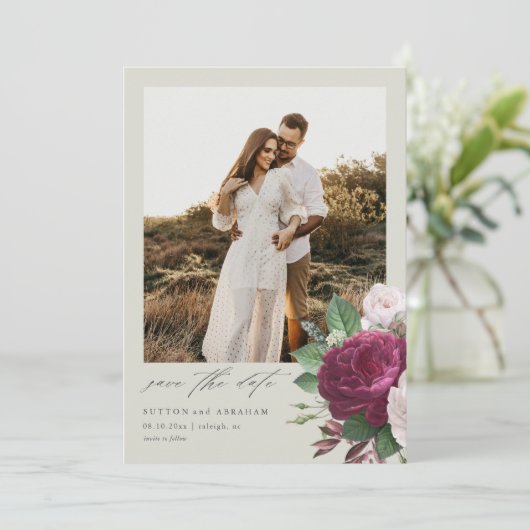 ヴィンテージ フラワーフォト ウェディング セーブザデート 招待状 (スタンド正面)