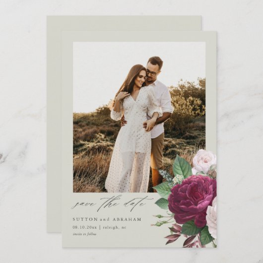 ヴィンテージ フラワーフォト ウェディング セーブザデート 招待状 (正面/裏面)