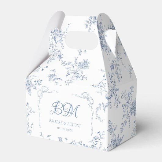 ヴィンテージ フラワーフレンチ ブルー ウェディング モノグラム フェイバーボックス (正面サイド)
