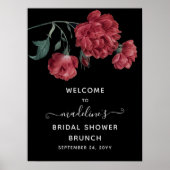 ヴィンテージ フラワーブラック ブライダルシャワー ブランチ ウェルカム ポスター (正面)