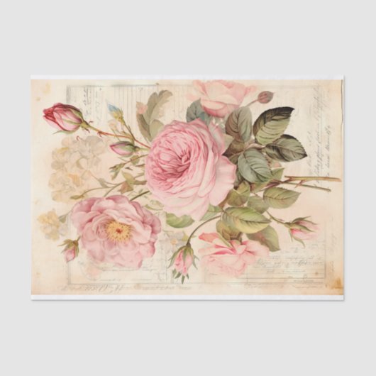 ヴィンテージ フラワーブーケ ローズ付き 薄葉紙 (正面)