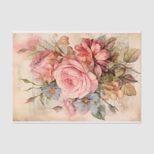 ヴィンテージ フラワーブーケ ローズ付き 薄葉紙 (正面)