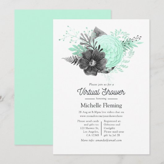 ヴィンテージ フラワーベイビーまたは ブライダル バーチャル シャワー 招待状 (正面/裏面)