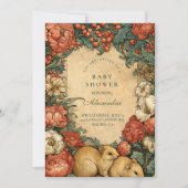 ヴィンテージ フラワーベイビー アニマル ベイビー シャワー 招待状 (正面)