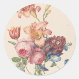 ヴィンテージ フラワール オランダの美術 水彩画の花束 ラウンドシール
