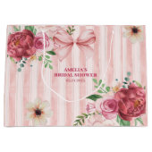 ヴィンテージ フラワール コケッテ ピンクの弓の結婚式前祝い ラージペーパーバッグ (正面)