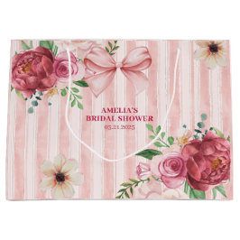 ヴィンテージ フラワール コケッテ ピンクの弓の結婚式前祝い ラージペーパーバッグ