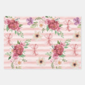 ヴィンテージ フラワール コケッテ ボウ ピンクと赤の花 ラッピングペーパーシート (正面)