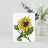 ヴィンテージ フラワール サンフラワー イエロー & グリーン フラワー ポストカード (スタンド正面)