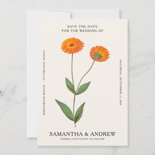 ヴィンテージ フラワール 保存日 招待状 (正面)