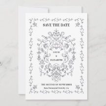 ヴィンテージ フラワーレースのクラシカルな装飾枠の「Save the Date」