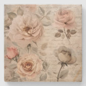 ヴィンテージ フラワーログ ストーンコースター (正面)