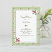 ヴィンテージ フラワーローズ ピンク グリーン ストライプ オーダーメイド 招待状 (スタンド正面)