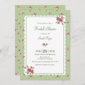 ヴィンテージ フラワーローズ ピンク グリーン ストライプ オーダーメイド 招待状 (正面/裏面)