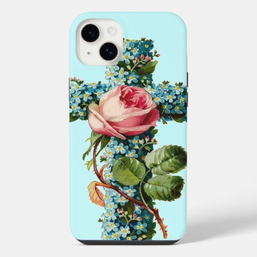 ヴィンテージ フラワーローズ 十字架 iPhoneケース (裏面)