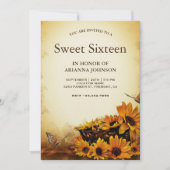 ヴィンテージ フラワー ひまわり Sweet Sixteen 招待状 (正面)
