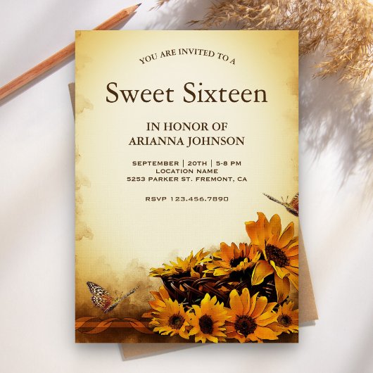 ヴィンテージ フラワー ひまわり Sweet Sixteen 招待状