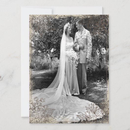 ヴィンテージ フラワー アニバーサリー セレブレーション 招待状 (正面)