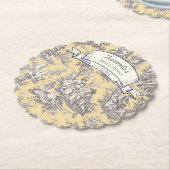 ヴィンテージ フラワー イエロー グレー トワール ド ジュー ペーパーコースター (アングル)