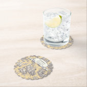 ヴィンテージ フラワー イエロー グレー トワール ド ジュー ペーパーコースター (インサイチュ)