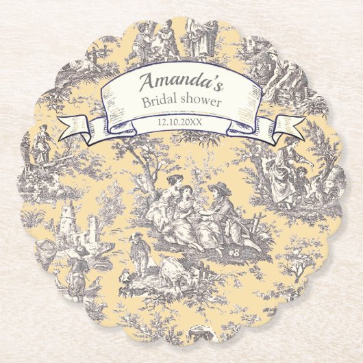 ヴィンテージ フラワー イエロー グレー トワール ド ジュー ペーパーコースター (正面)