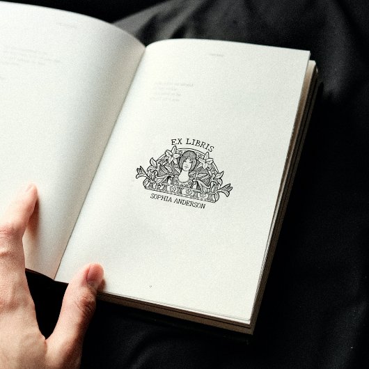 ヴィンテージ フラワー ウーマン ライブラリー ブック エクス ライブリス ラバースタンプ