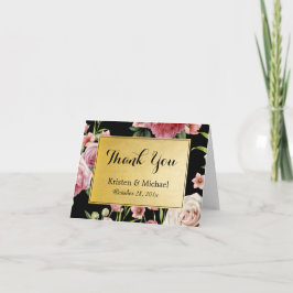 ヴィンテージ フラワー エレガント ブラック ゴールド サンクス サンキューカード