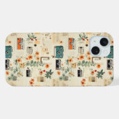 ヴィンテージ フラワー & カメラ パターン (6) iPhoneケース (裏面横)