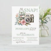 ヴィンテージ フラワー カメラ 誕生日パーティー 招待状 (スタンド正面)