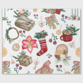 ヴィンテージ フラワー クリスマス コンフォート ホリデー シーズン ラッピングペーパー (フラット)