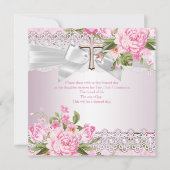 ヴィンテージ フラワー クロス ファースト コミュニオン ピンク B 招待状 (裏面)