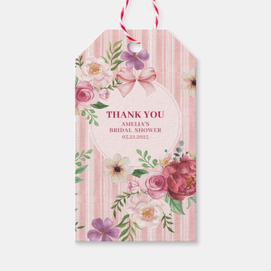 ヴィンテージ フラワー コケッテ ボウ ブライダル シャワー フェイバー ギフトタグ (正面)
