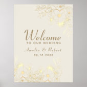 ヴィンテージ フラワー ゴールド ウェディング ウェルカム ポスター (正面)
