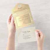 ヴィンテージ フラワー ゴールド ウェディング オールインワン招待状 (貼ってはがせる)