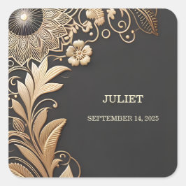 ヴィンテージ フラワー ゴールド フォイル エンボス ブライズ シャワー スクエアシール