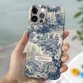 ヴィンテージ フラワー シック ブルー トワル ドゥ ジュイ モノグラム Case-Mate iPhone 14ケース